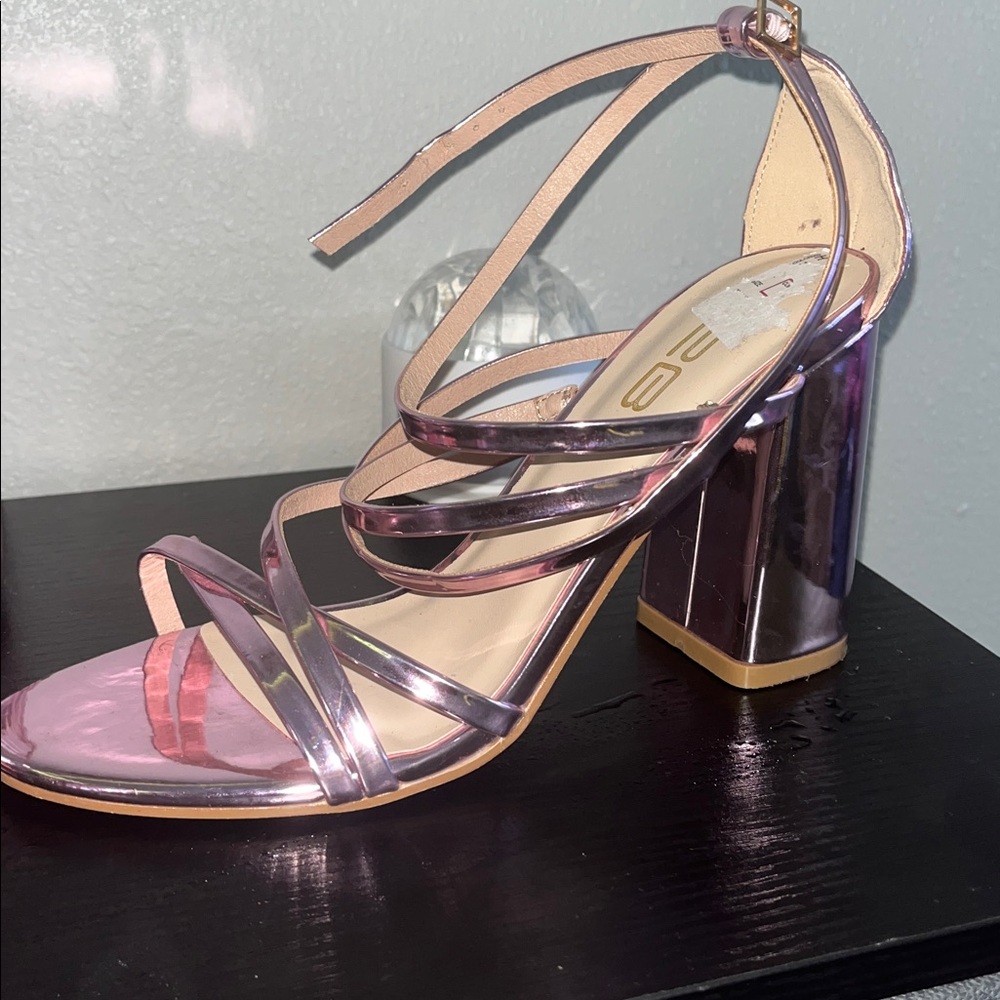 Strappy Metallic Block Heel Sandals